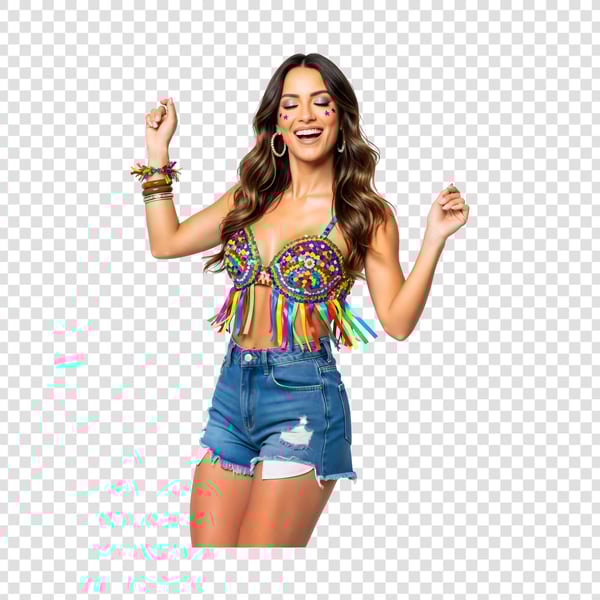 MULHER COM ABADÁ DE CARNAVAL USANDO SHORTS JEANS 3