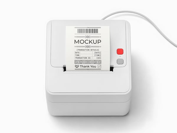 IMPRESSORA DE RECIBO MOCKUP EM ESTÚDIO VISTA SUPERIOR