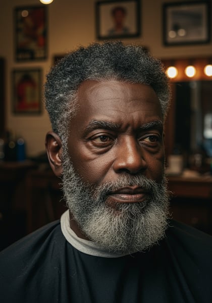 HOMEM NEGRO IDOSO NA BARBEARIA