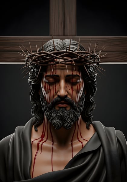 JESUS CRISTO COM A COROA DE ESPINHO E A CRUZ DE MADEIRA 05