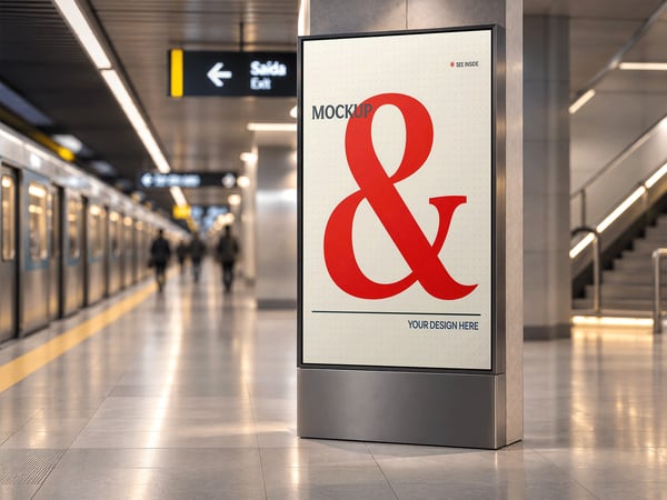 TELA DIGITAL MOCKUP NO METRO DISPLAY NA PLATAFORMA