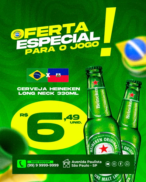 Oferta Especial Para o Jogo Cerveja Heineken Long Neck 330ml PSD Editável