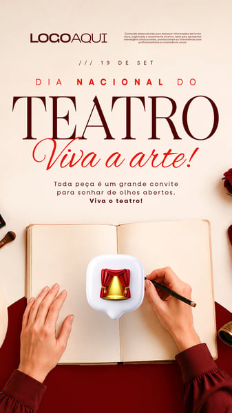 DIA NACIONAL DO TEATRO ARTES CÊNICAS SOCIAL MEDIA FLYER PSD EDITÁVEL STORY