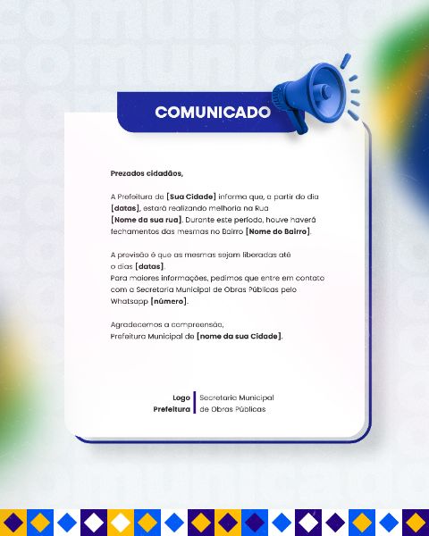 PREFEITURA COMUNICADO AVISO INFORME IMPORTANTE SOCIAL MEDIA FLYER PSD EDITÁVEL