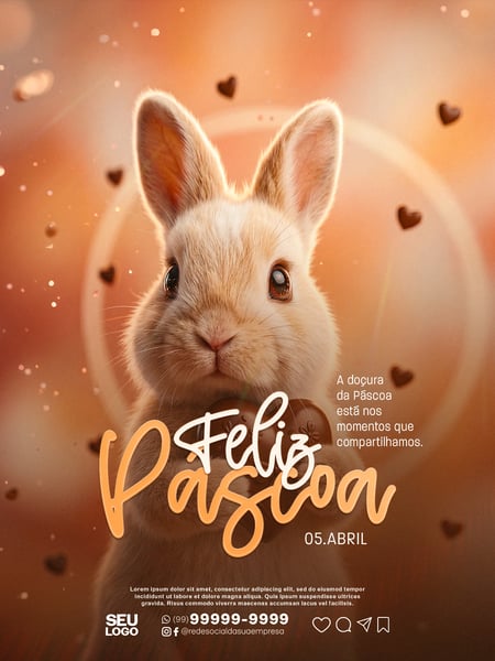 FELIZ PÁSCOA COELHO DA PÁSCOA 05 DE ABRIL STORY SOCIAL MEDIA PSD EDITÁVEL 05