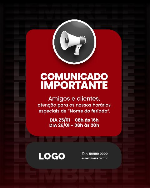 SOCIAL MEDIA PARA AVISOS E COMUNICADOS - VERMELHO
