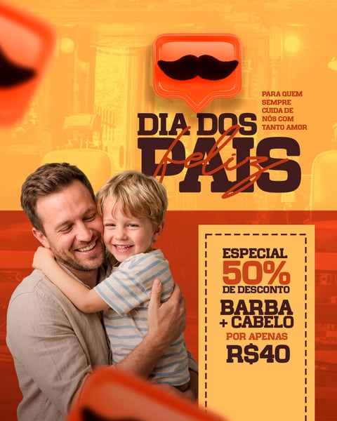 POST SOCIAL MEDIA FELIZ DIA DOS PAIS BARBEARIA PSD EDITÁVEL + FONTES
