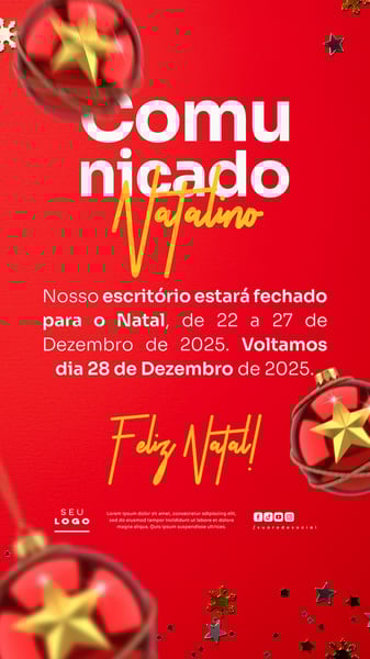 COMUNICADO DE NATAL AVISO ANÚNCIO RECESSO FERIADO SOCIAL MEDIA PSD EDITÁVEL STORY 29