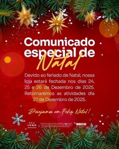 COMUNICADO DE NATAL AVISO ANÚNCIO RECESSO FERIADO SOCIAL MEDIA PSD EDITÁVEL 17