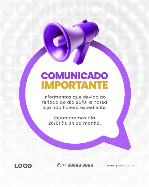 SOCIAL MEDIA PARA AVISOS E COMUNICADOS - ROXO AMARELO
