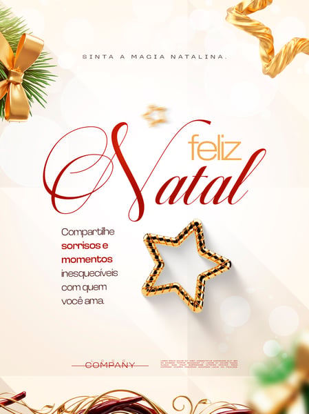 FELIZ NATAL MAGIA NATALINA LAÇO DOURADO SOCIAL MEDIA FLYER PSD EDITÁVEL