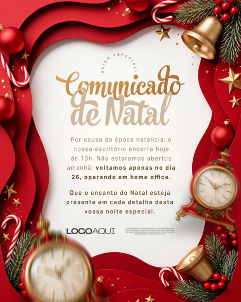 COMUNICADO DE NATAL HOME OFFICE SOCIAL MEDIA FLYER PSD EDITÁVEL
