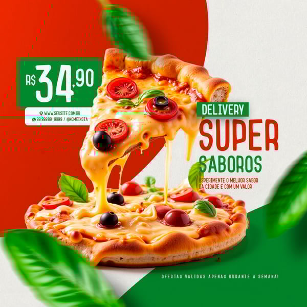 FEED DELIVERY DE PIZZA SUPER SABOROSA PIZZARIA SOCIAL MEDIA PSD EDITÁVEL