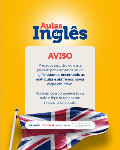 SOCIAL MEDIA - AULAS DE INGLÊS - AVISO VAGAS