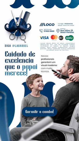 CUIDADO QUE O PAI MERECE GARANTA O COMBO BARBEARIA DIA DOS PAIS STORY SOCIAL MEDIA PSD EDITÁVEL