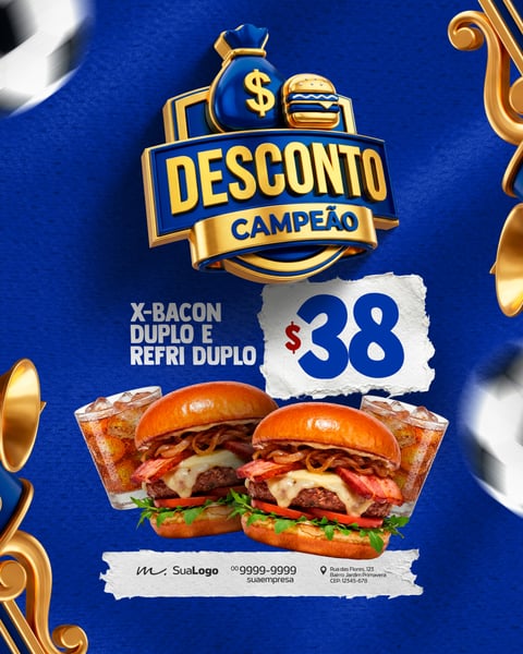 BANNER DESCONTO CAMPEÃO HAMBÚRGUER X BACON DUPLO PSD EDITÁVEL