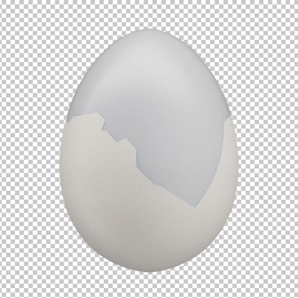 OVO COZIDO COM CASCA BRANCA EM 3D E FUNDO TRANSPARENTE