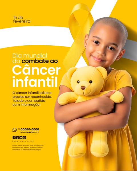 DIA INTERNACIONAL DE COMBATE AO CÂNCER INFANTIL 15 DE FEVEREIRO SOCIAL MEDIA PSD EDITÁVEL 2