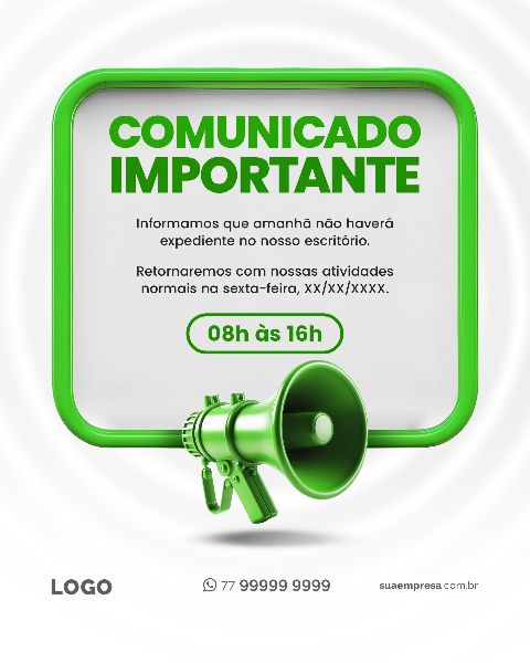 SOCIAL MEDIA PARA AVISOS E COMUNICADOS - VERDE