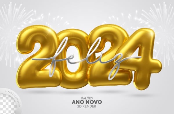 Balão Feliz Ano Novo 2024 Elemento 3D