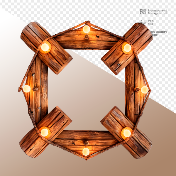 CÍRCULO DE MADEIRA COM LUZ - ELEMENTO 3D PARA COMPOSIÇÃO - WOOD