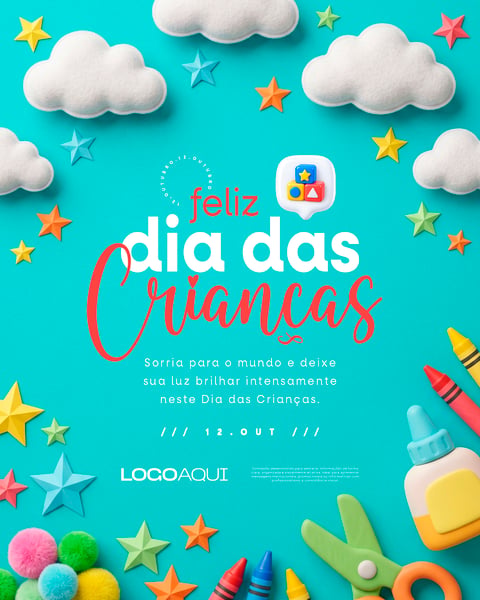FELIZ DIA DAS CRIANÇAS 12 DE OUTUBRO SOCIAL MEDIA FLYER PSD EDITÁVEL