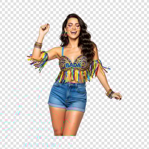 Mulher com abadá de carnaval usando shorts jeans 4