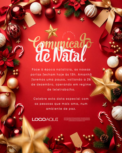 COMUNICADO DE NATAL FECHAMENTO ANTECIPADO SOCIAL MEDIA FLYER PSD EDITÁVEL