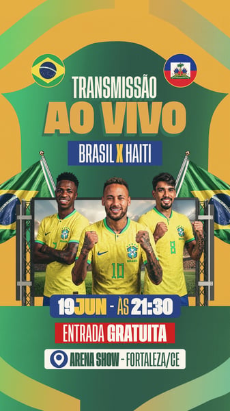 FLYER EVENTO TRANSMISSÃO AO VIVO COPA DO MUNDO BRASIL STORY