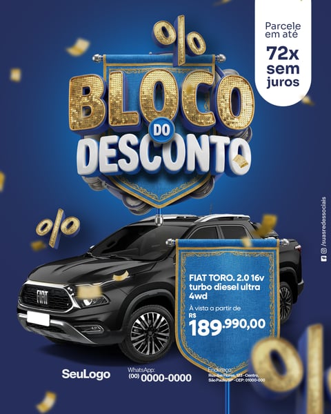 Bloco do Desconto 72x Sem Juros Carros Promoção PSD Editável