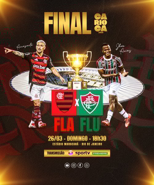 FLYER ESPORTIVO FUTEBOL FINAL CARIOCA 2025 FLAMENGO vs FLUMINENSE