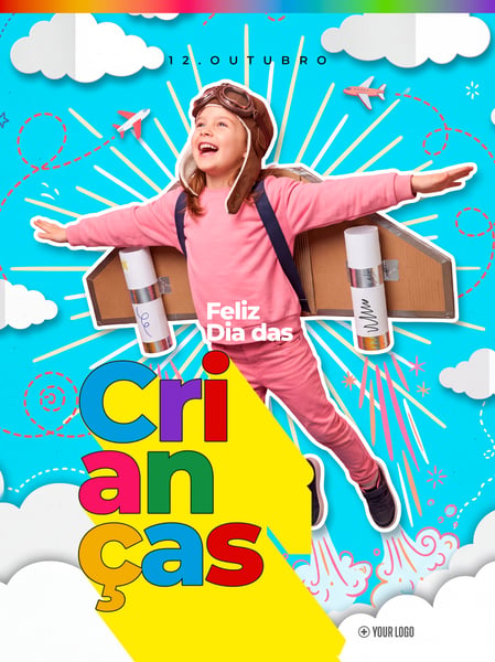 DIA DAS CRIANÇAS 12 DE OUTUBRO SOCIAL MEDIA FLYER PSD EDITÁVEL