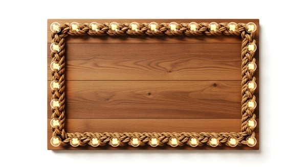 TAMPA DE MADEIRA COM LUZES EM VOLTA E UM CORDA RETANGULAR AO CENTRO 01