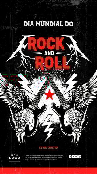 DIA MUNDIAL DO ROCK 13 DE JULHO SOCIAL MEDIA POST EDITÁVEL STORY