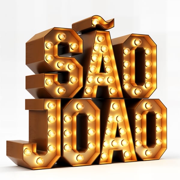 Selo 3D Palavra São João com luzes festa junina 3