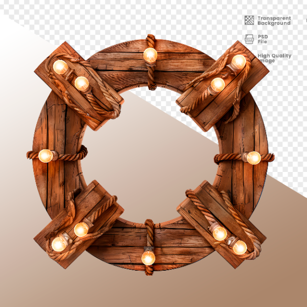CÍRCULO DE MADEIRA COM LUZ - ELEMENTO 3D PARA COMPOSIÇÃO - WOOD
