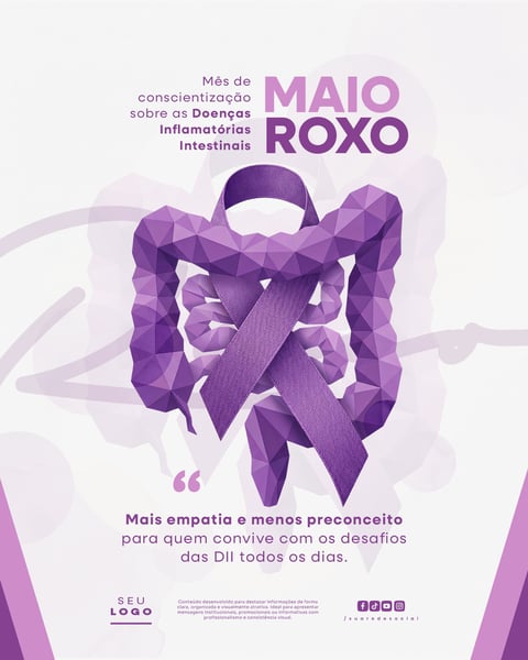 Maio Roxo Campanha de Conscientização sobre as Doenças Inflamatórias Intestinais DII Social Media PSD Editável 1