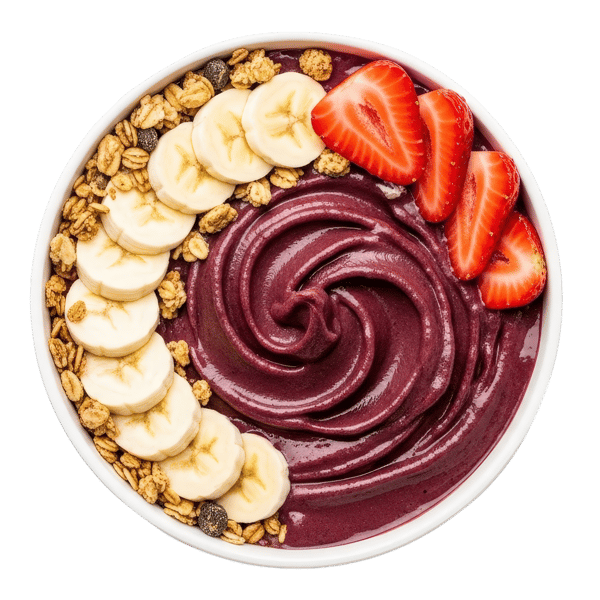 TIGELA DE AÇAÍ COM BANANA, MORANGO E GRANOLA