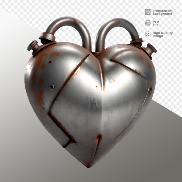 CORAÇÃO FERRO E MADEIRA  ELEMENTO 3D PARA COMPOSIÇÃO - HEART