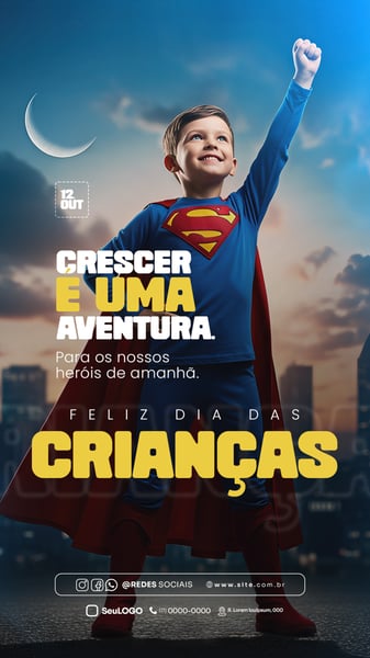FELIZ DIA DAS CRIANÇAS 12 DE OUTUBRO STORY SOCIAL MEDIA PSD EDITÁVEL