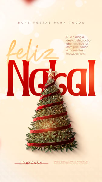FELIZ NATAL ÁRVORE DECORADA COM FITAS VERMELHAS SOCIAL MEDIA FLYER PSD EDITÁVEL STORY