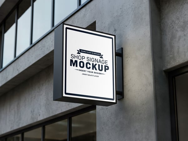 PLACA QUADRADA NA PAREDE DE CONCRETO DE UM EDIFÍCIO MOCKUP INFORMAÇÃO DIVULGAÇÃO PSD