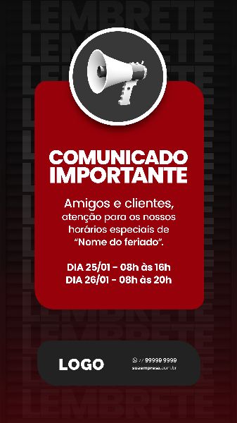 SOCIAL MEDIA PARA AVISOS E COMUNICADOS - VERMELHO