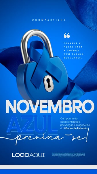 NOVEMBRO AZUL CADEADO E LAÇO PREVENÇÃO SOCIAL MEDIA FLYER PSD EDITÁVEL STORY