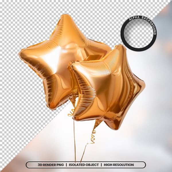 3D RENDER BALÃO METALIZADO ESTRELA DOURADO ELEMENTO ÍCONE PSD PNG