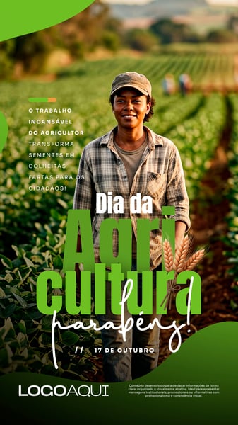 DIA DA AGRICULTURA AGRICULTORA COLHEITA SOCIAL MEDIA FLYER PSD EDITÁVEL STORY