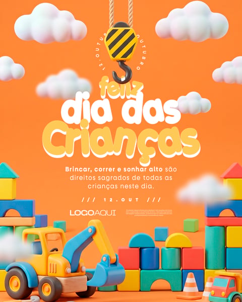 DIA DAS CRIANÇAS GUINDASTE BRINQUEDOS SOCIAL MEDIA FLYER PSD EDITÁVEL