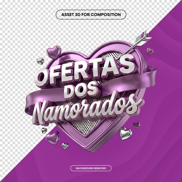 SELO 3D IA OFERTAS DOS NAMORADOS CORAÇÃO LILÁS SOCIAL MEDIA PNG