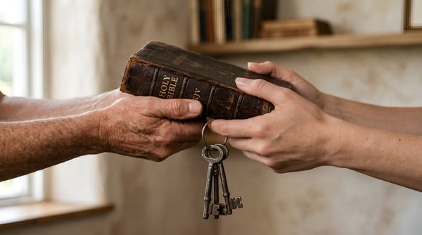 DUAS MÃOS TROCANDO LIVRO SAGRADO ANTIGO BÍBLIA COURO ESTUDO RELIGIOSO 01