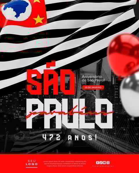 ANIVERSÁRIO SÃO PAULO 25 DE JANEIRO 472 ANOS SOCIAL MEDIA PSD EDITÁVEL 3